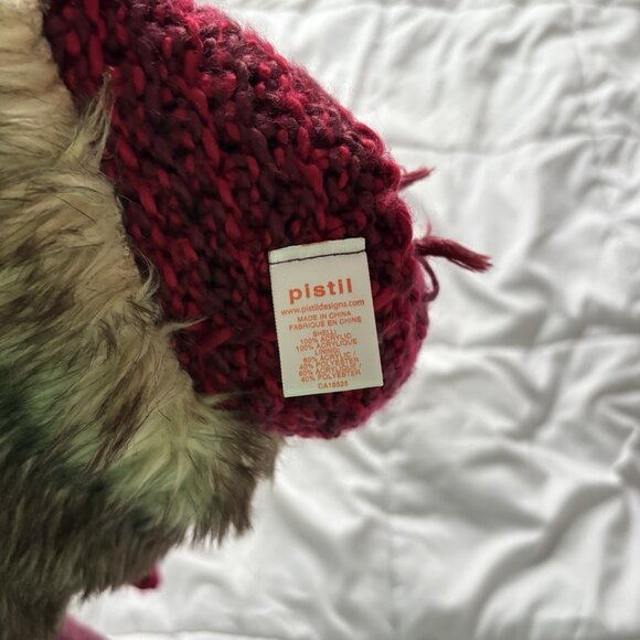 Pistil Aster Basket Weave Knit Earflap Pompom Red Festival Winter Fall Cap Hat - Picture 5 of 7